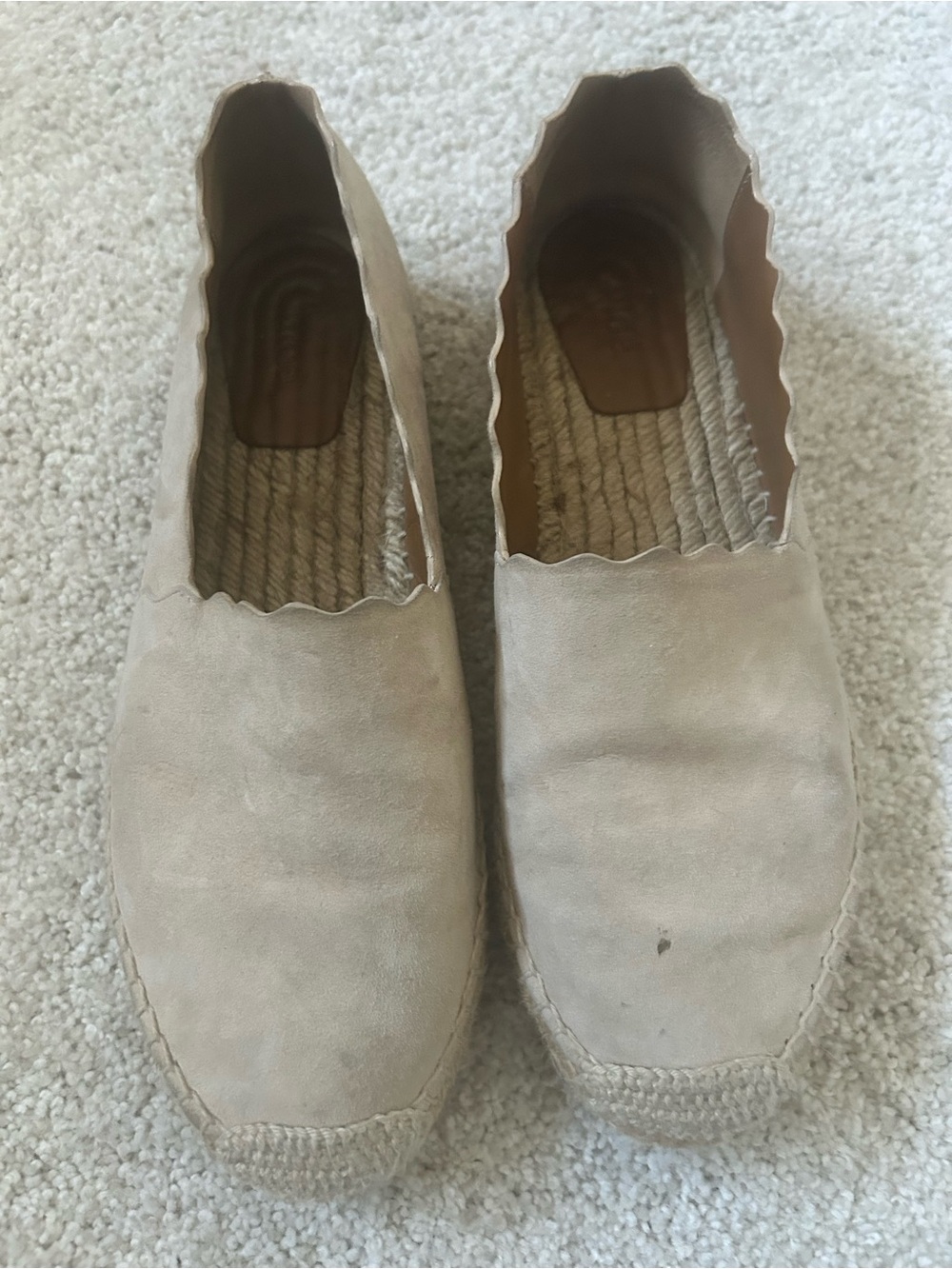 Chloe Beige Scalloped-Edge Espadrille Slip-On